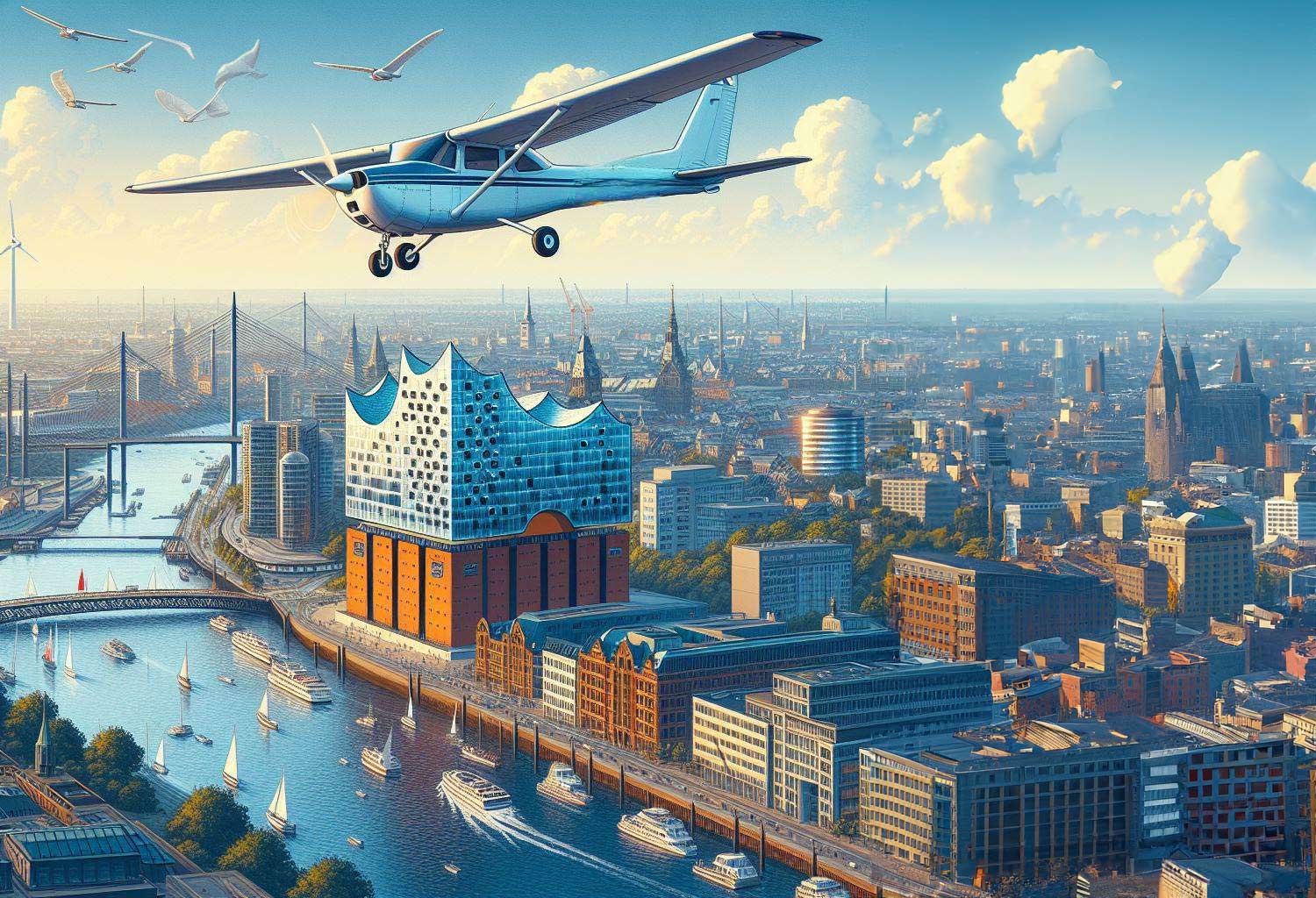 Schnupperflug über Hamburg — Kleinflugzeug im Flug